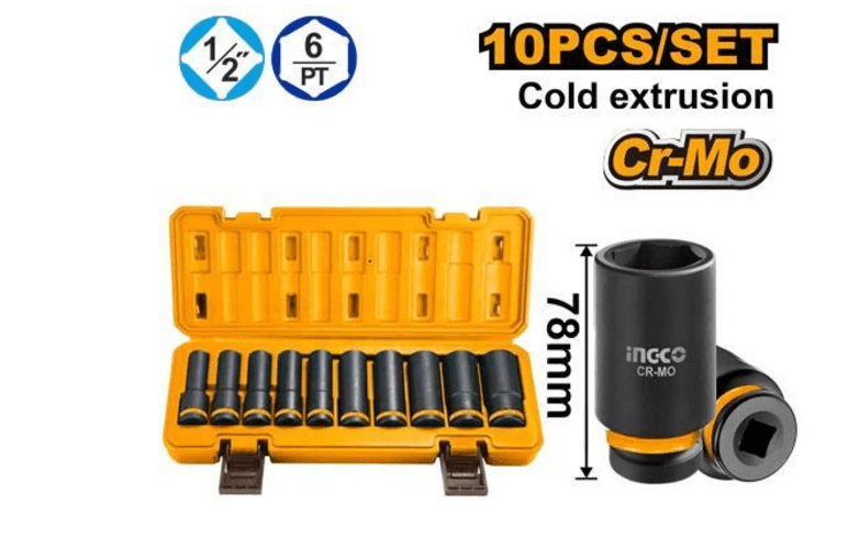 Набор удлиненных ударных торцевых головок 1/2" 10шт HKISSD12102L