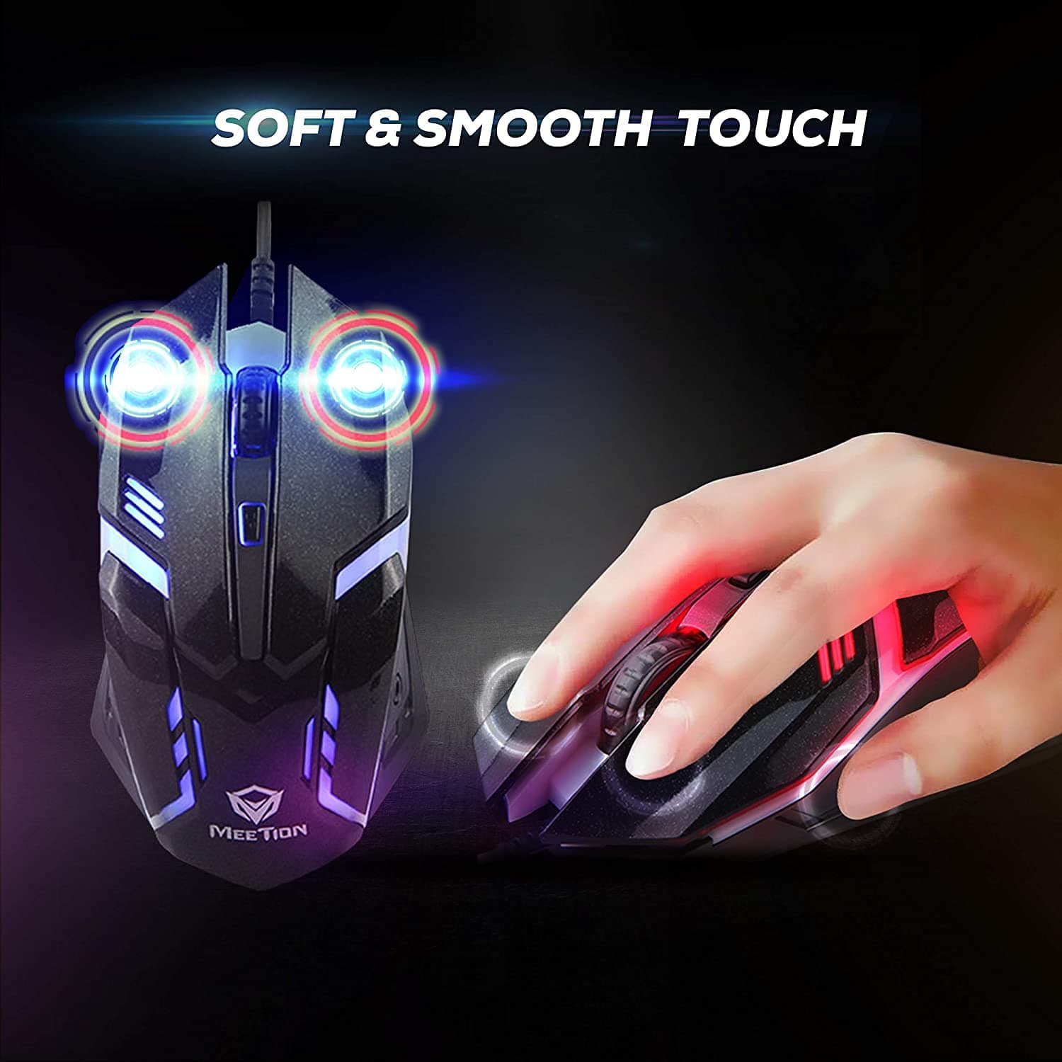 Мышь игровая компьютерная MEETION MT-M371 Black c RGB подсветкой