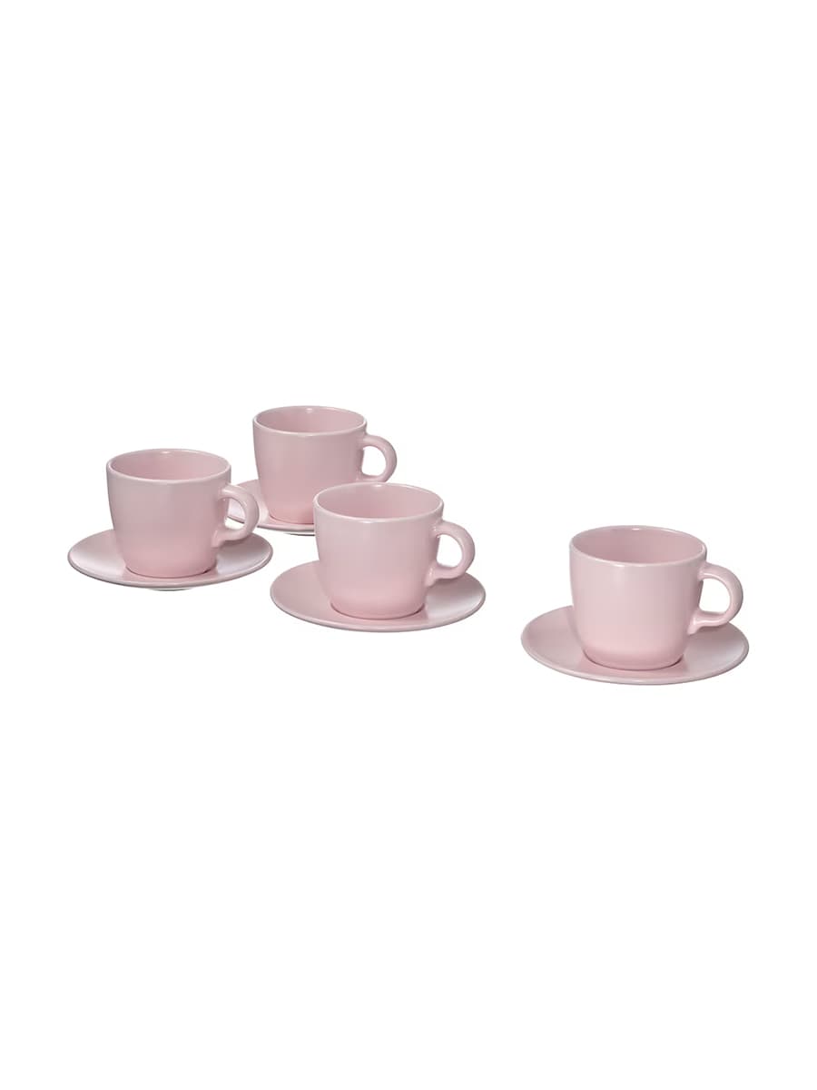 Чашка с блюдцем  IKEA FÄRGKLAR  матовый светло-розовый 25 cl 4 штук