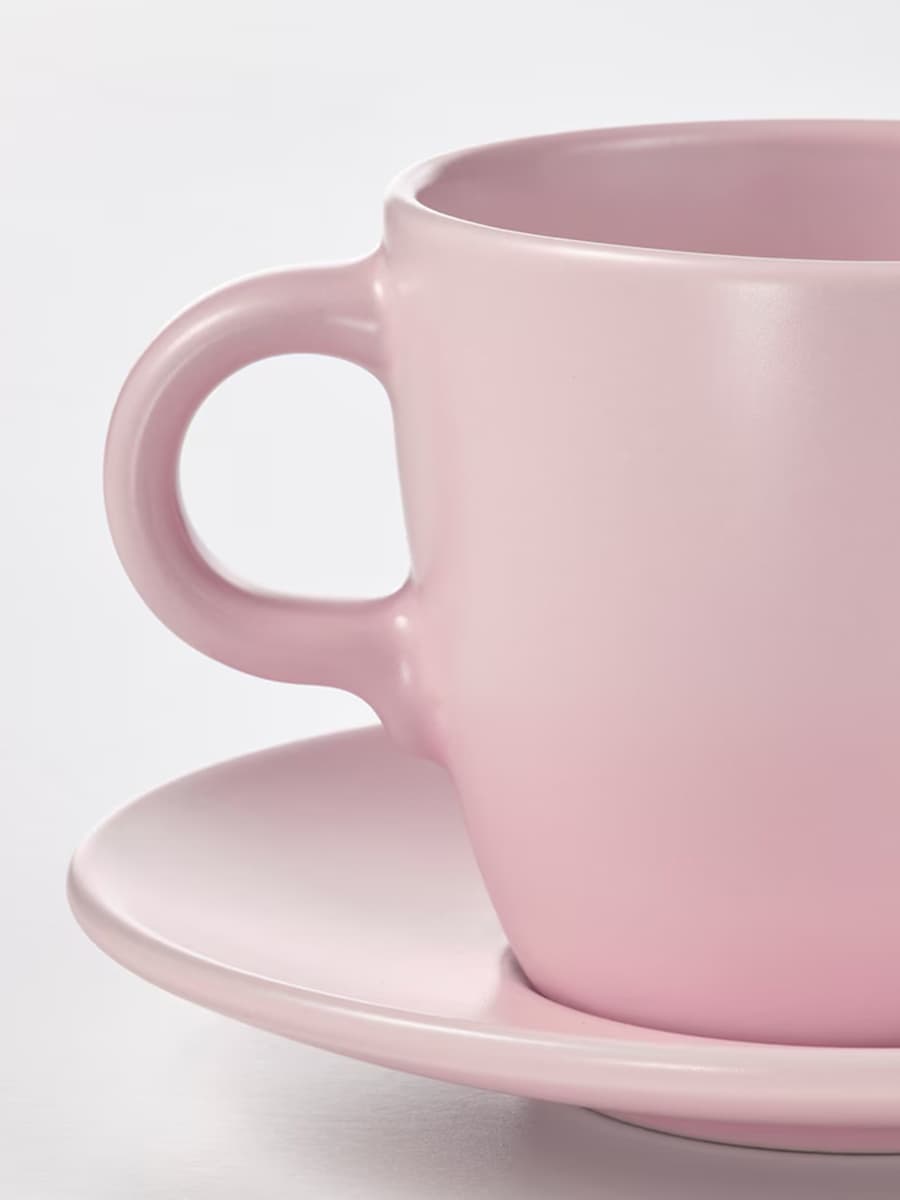 Чашка с блюдцем  IKEA FÄRGKLAR  матовый светло-розовый 25 cl 4 штук