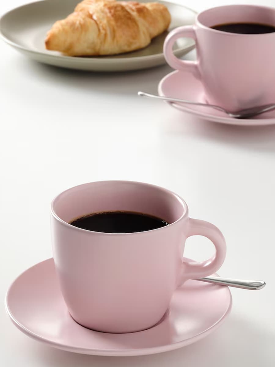 Чашка с блюдцем  IKEA FÄRGKLAR  матовый светло-розовый 25 cl 4 штук