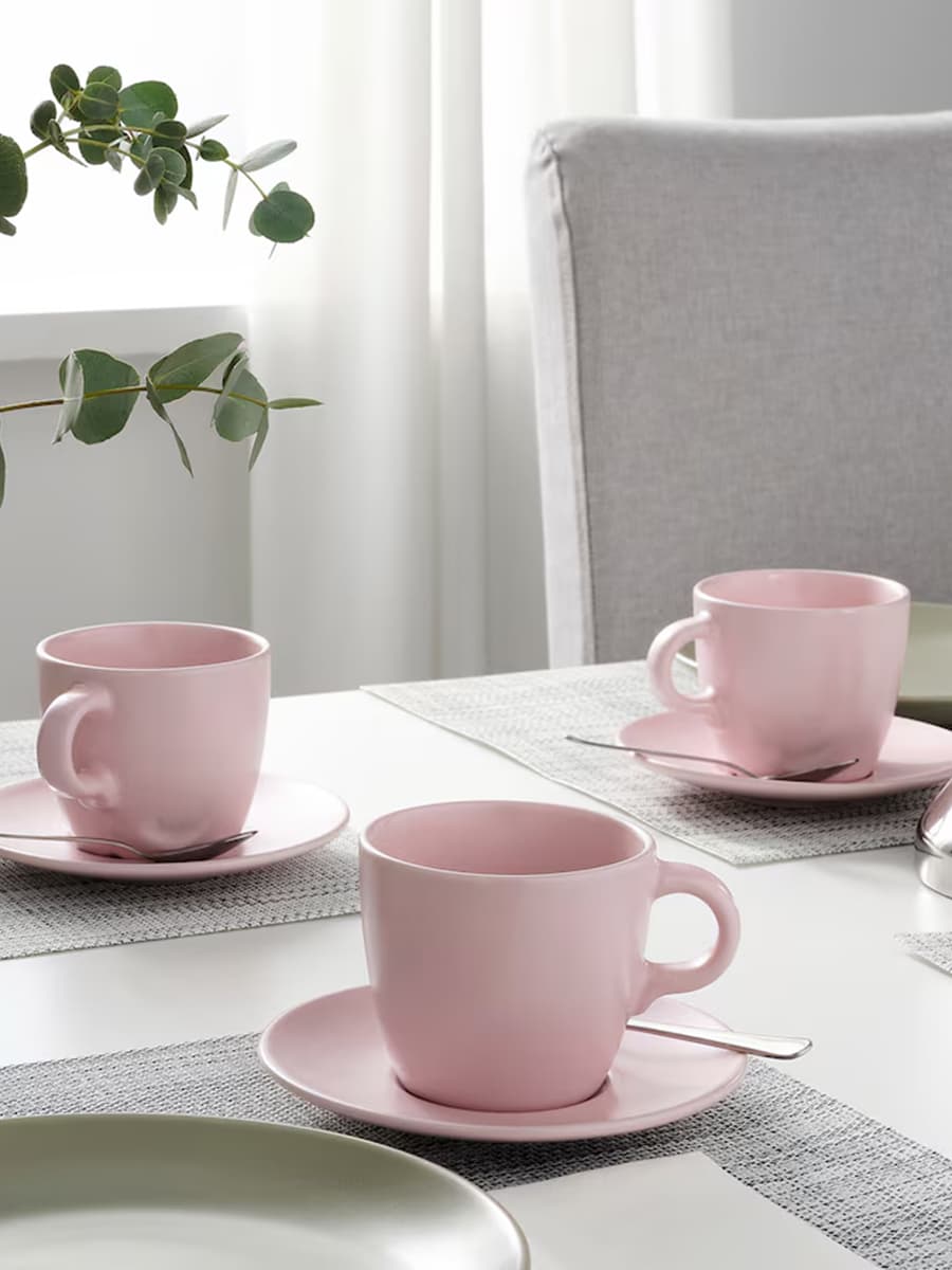 Чашка с блюдцем  IKEA FÄRGKLAR  матовый светло-розовый 25 cl 4 штук