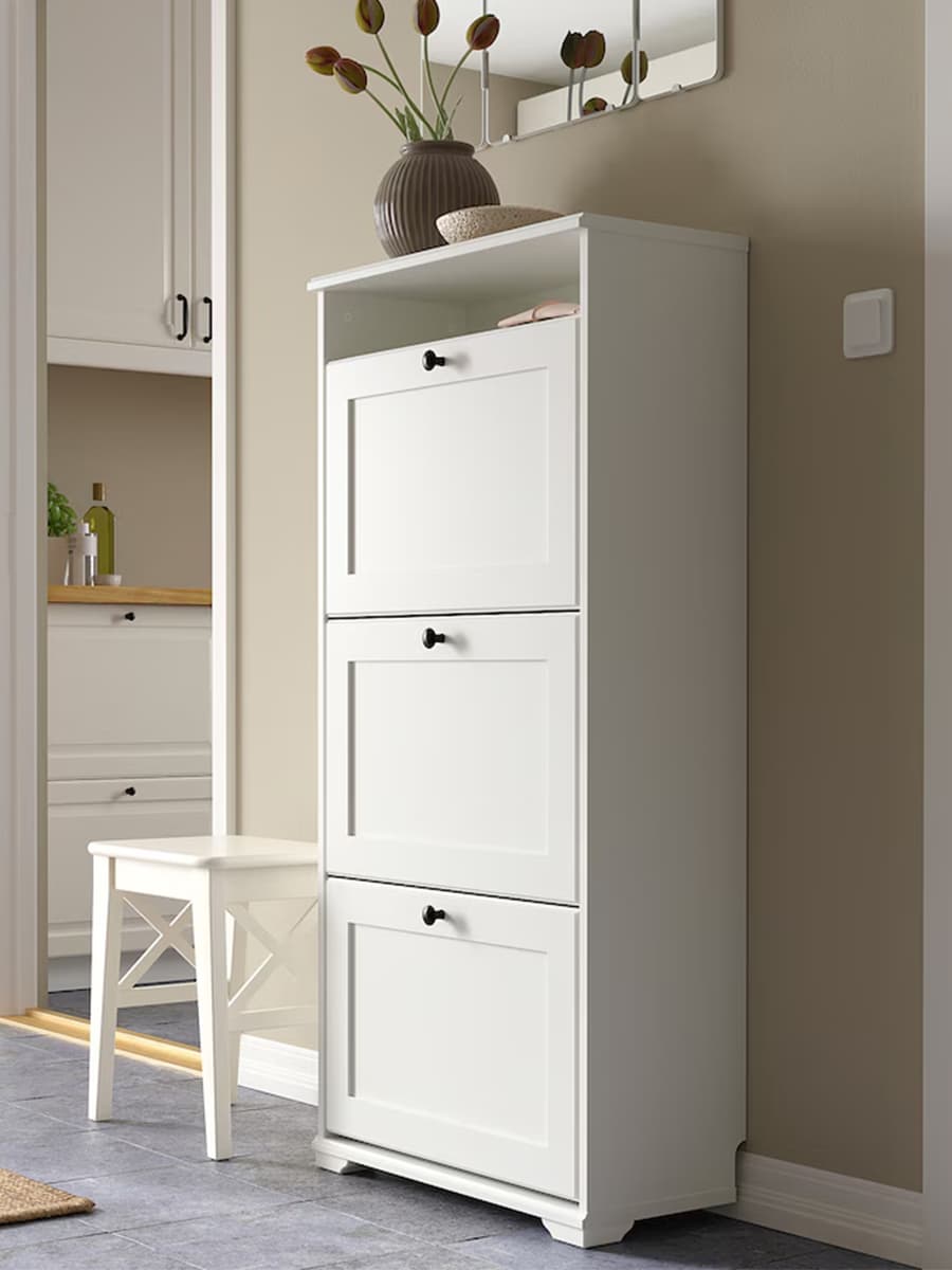 Галошница с 3 отделениями IKEA BRUSALI белая 61х30х130 см