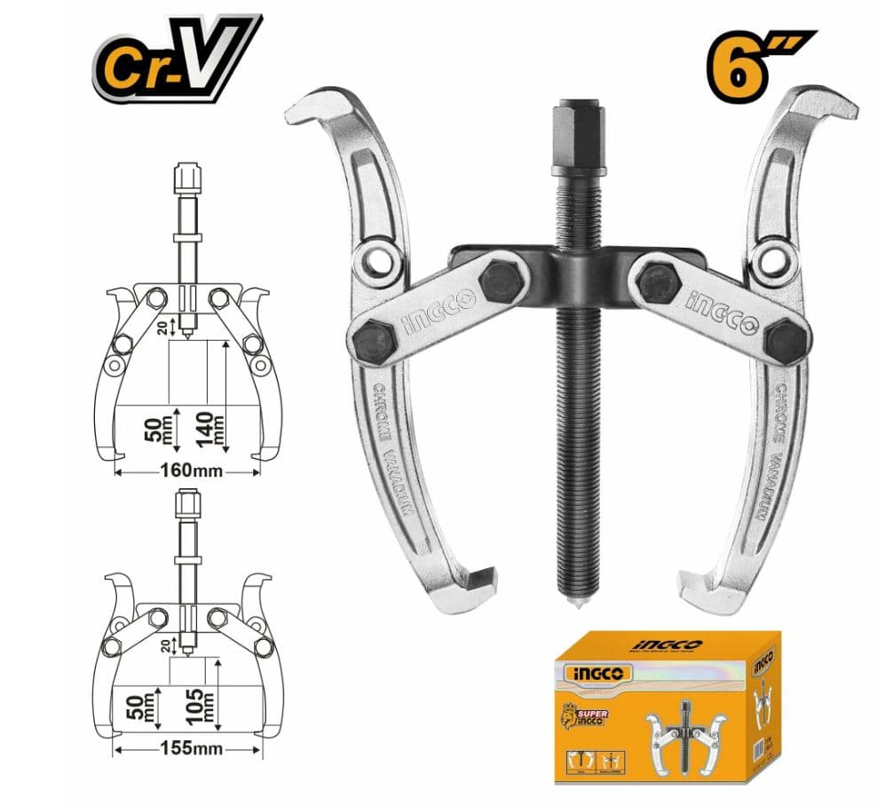 Съемник с двумя захватами INGCO HGP08026 INDUSTRIAL 6"