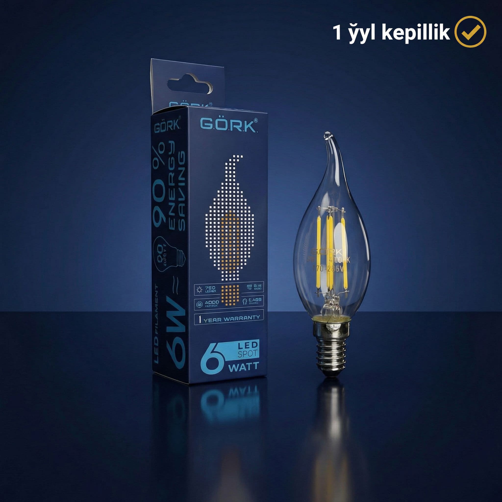 Лампа G.Ö.R.K. 6w_ca35_e14_6500k_filament