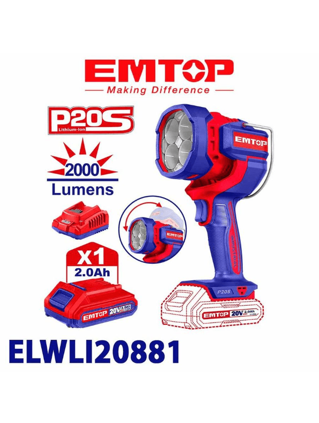 Профессиональный аккумуляторный светодиодный рабочий фонарь EMTOP ELWLI20881