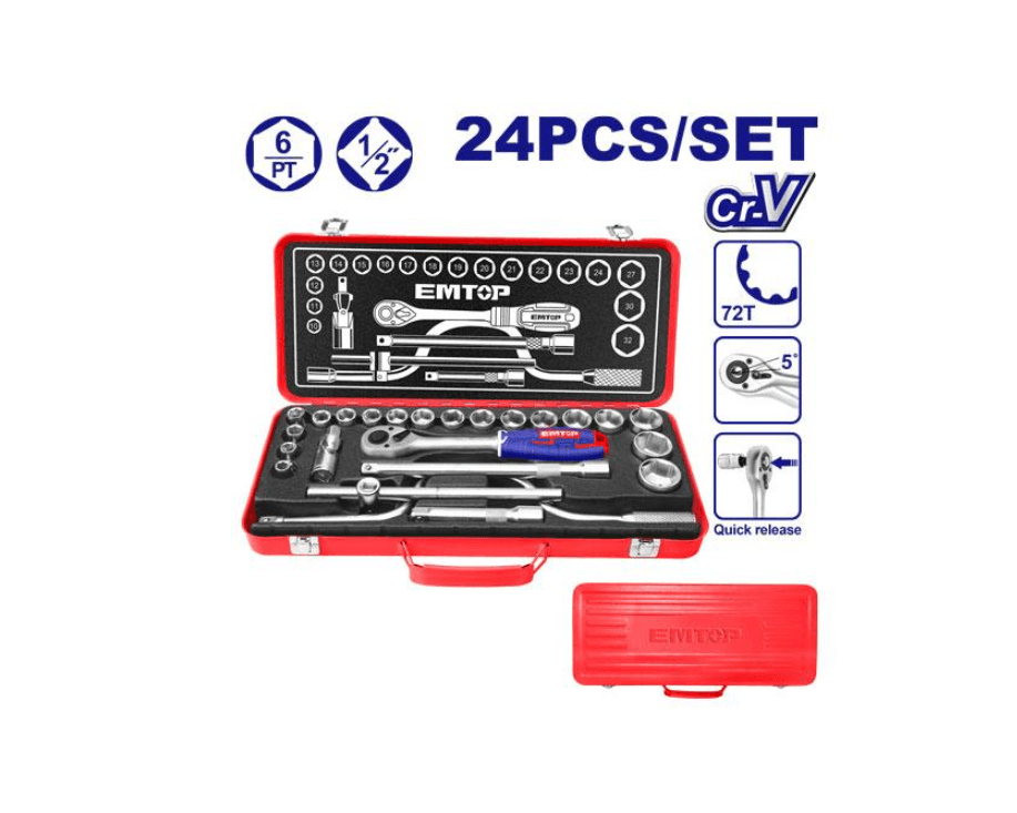 Набор из 24 головок 1/2" Emtop ESKT12243