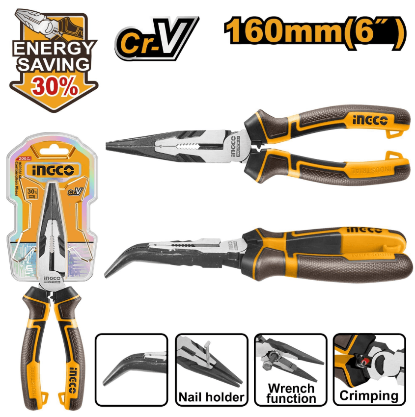 Тонкогубцы изогнутые 160мм INGCO HHBNP28160