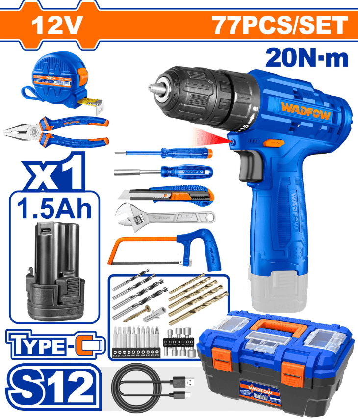 Набор инструментов 77 предметов 12В 77шт.  WDT1B77