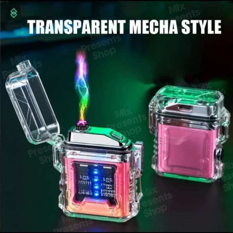 Зажигалка прозрачная плазменная водонепроницаемая "Mecha style" (с фонариком)