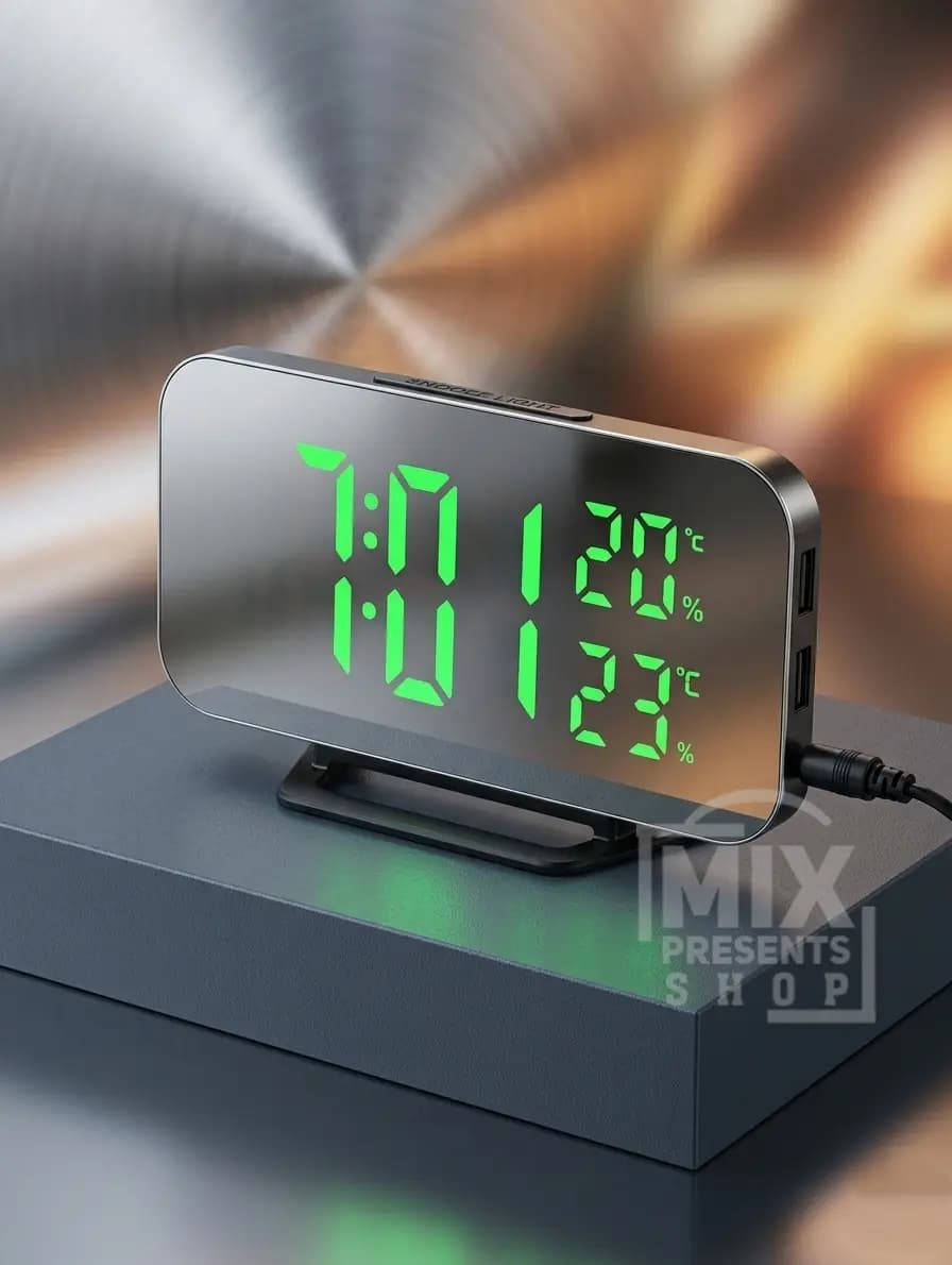 Электронные часы зеркальные LED - будильник (дата, температура, влажность))