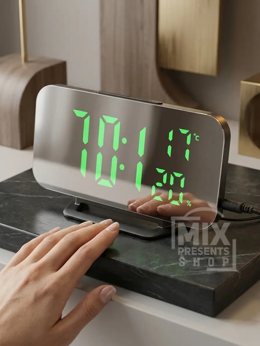 Электронные часы зеркальные LED - будильник (дата, температура, влажность))