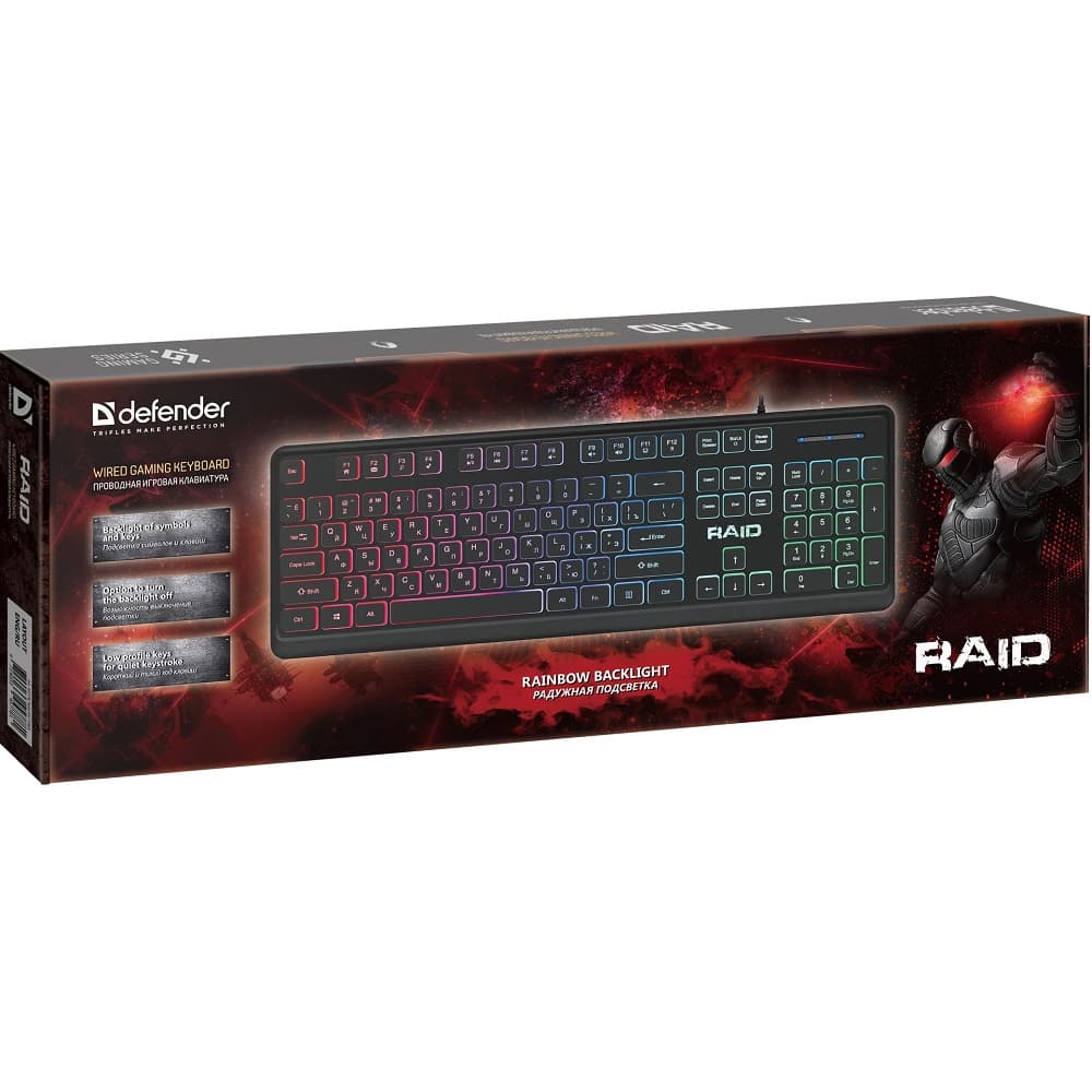 Игровая клавиатура для компьютера Defender Raid 778DL, Rainbow (Eng+Rus) мембранная