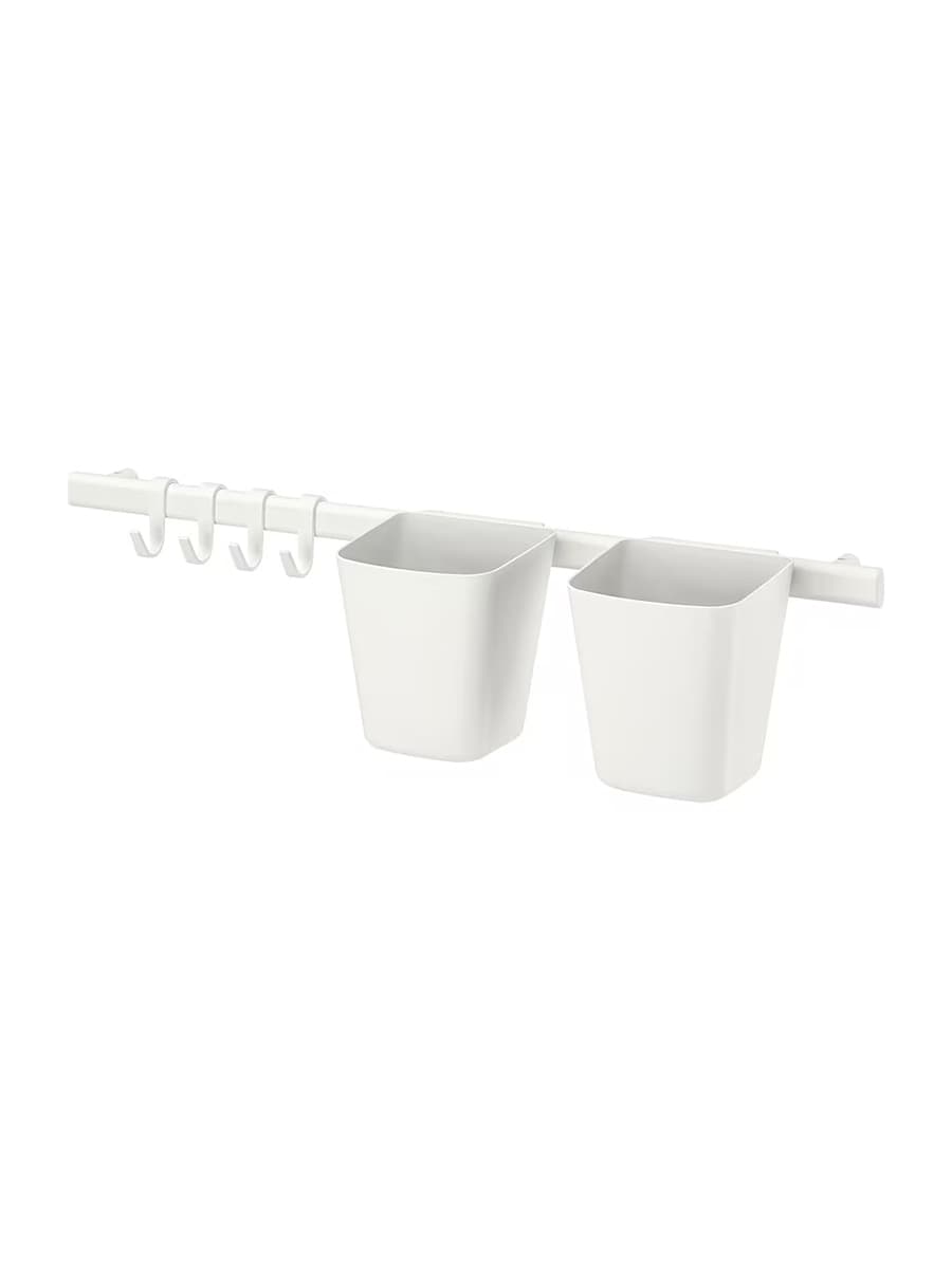 Рейлинг с 4 крючками и 2 контейнерами IKEA SUNNERSTA Белый