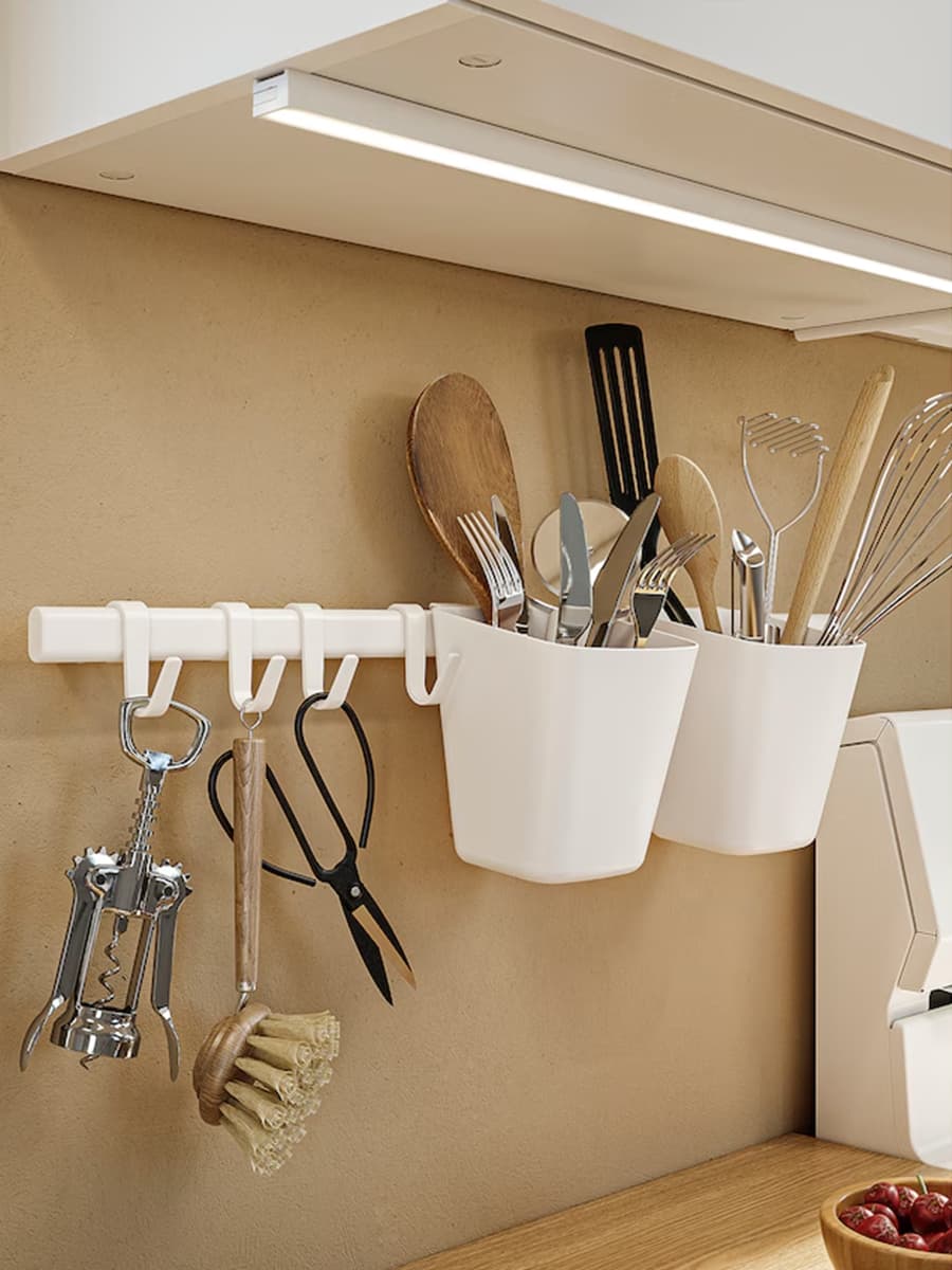 Рейлинг с 4 крючками и 2 контейнерами IKEA SUNNERSTA Белый