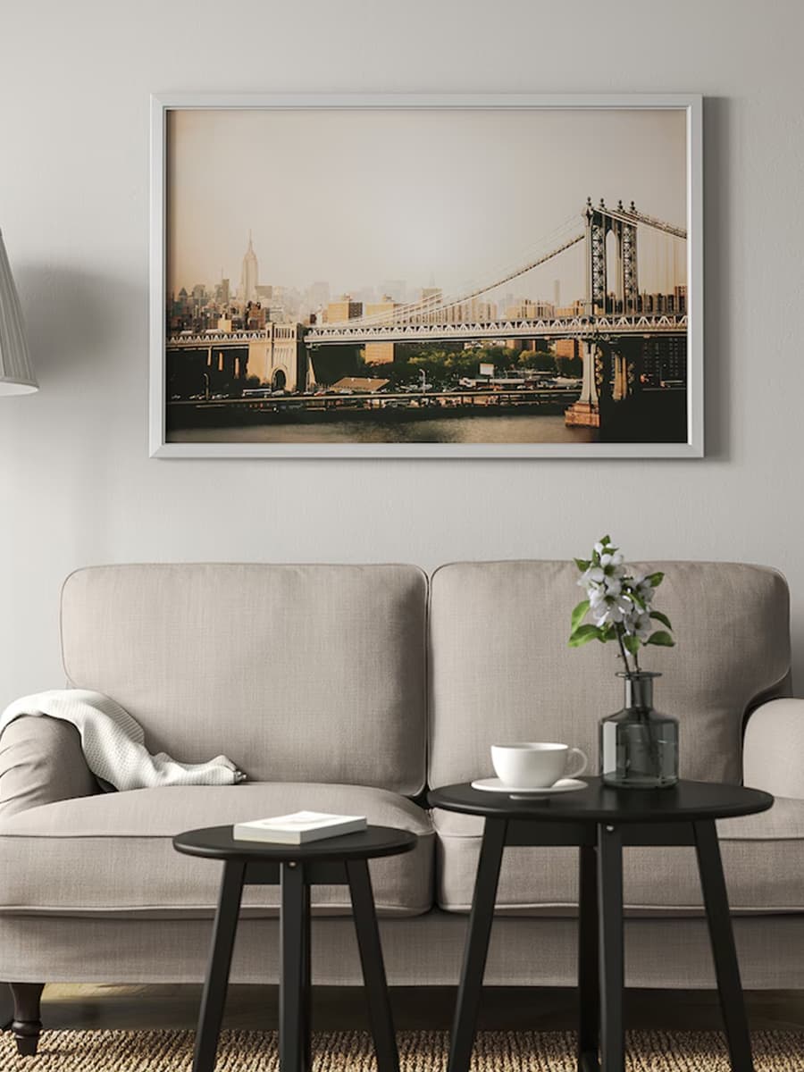Картина с рамой IKEA BJÖRKSTA Манхэттенский мост/цвет алюминия 118x78 см