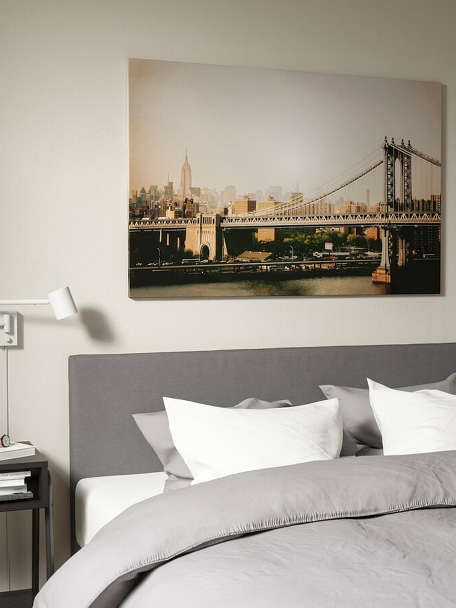 Картина с рамой IKEA BJÖRKSTA Манхэттенский мост/цвет алюминия 118x78 см