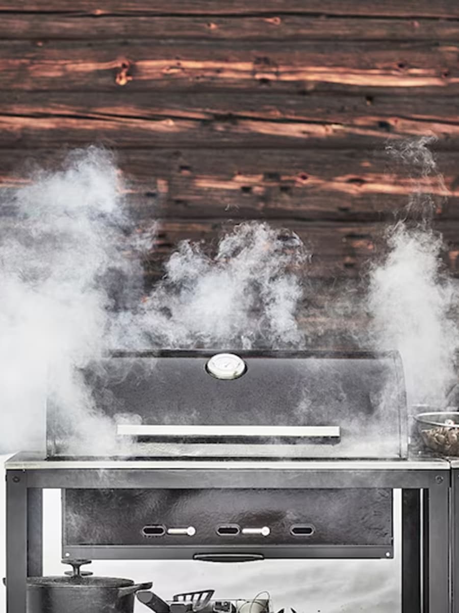Угольный гриль IKEA GRILLSKÄR черный/нержавеющая сталь для сада 86x61 см