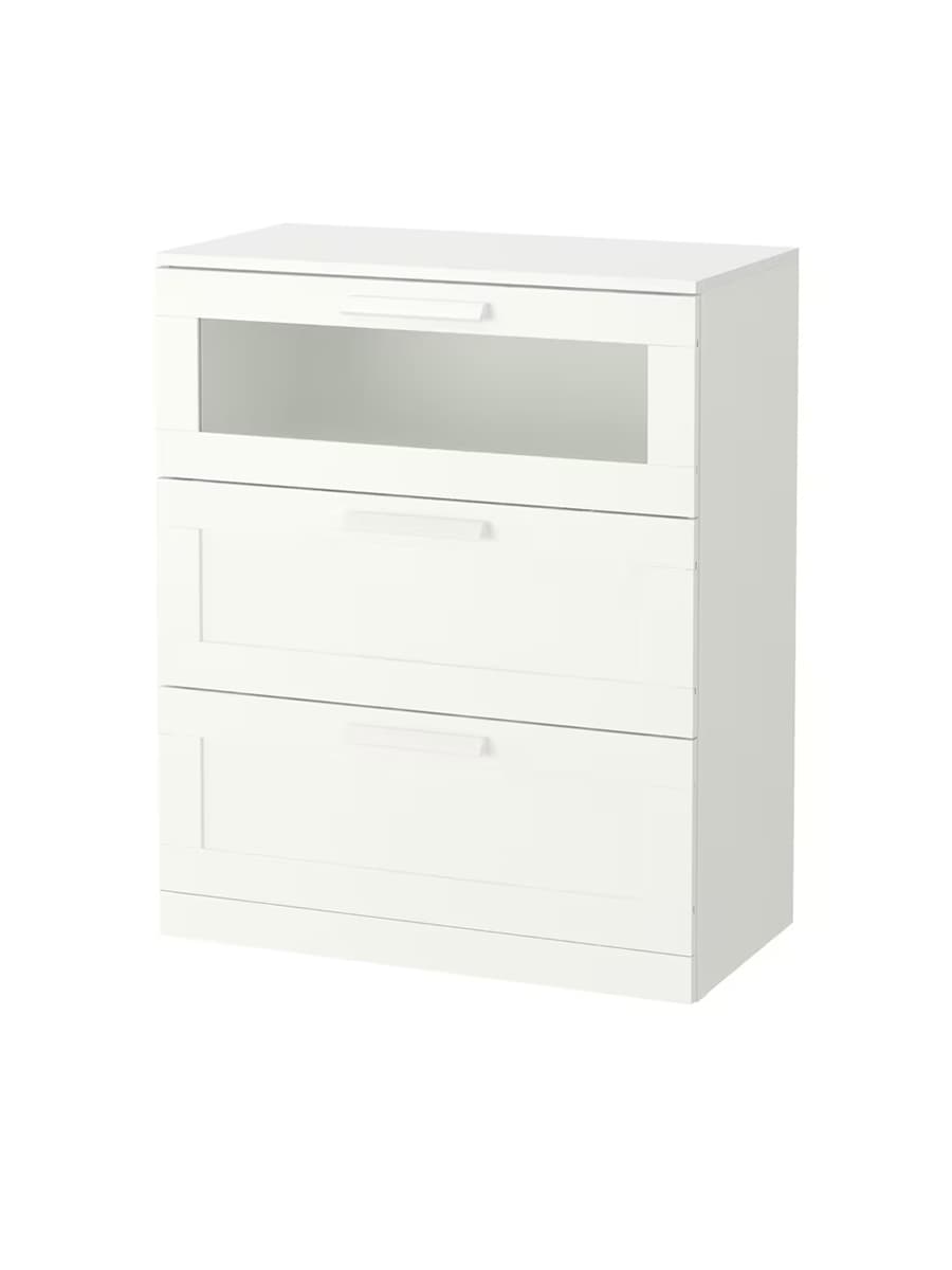 Комод с 3 ящиками IKEA BRIMNES, белый/матовое стекло, 78x95 см