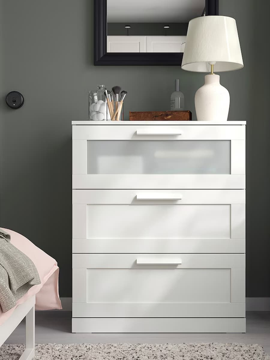 Комод с 3 ящиками IKEA BRIMNES, белый/матовое стекло, 78x95 см