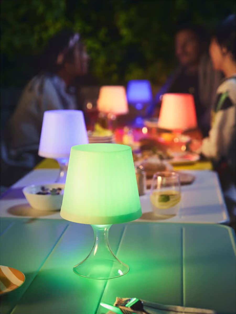 Светодиодная переносная лампа IKEA LAMPAN на батарейках, регулируемая, цветная/уличная, белая, 24 см