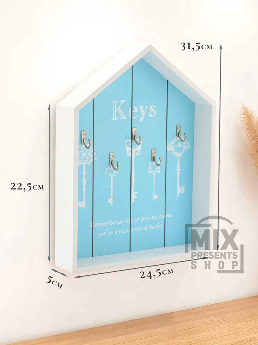 Ключница открытого типа "Keys" в виде домика на 5 крючков (31,5×24,5×5см)