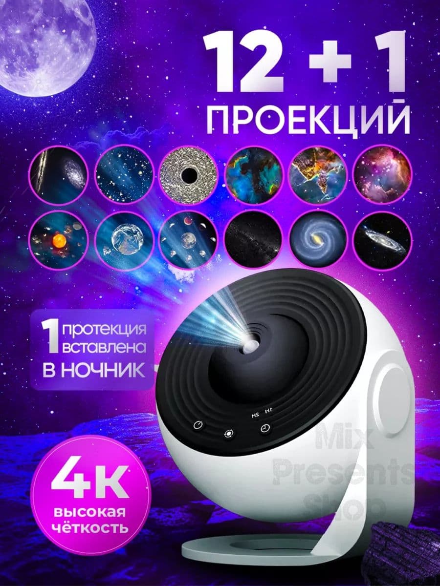 Ночник-проектор "Планетарий" звёздное небо (12+1 слайдов)